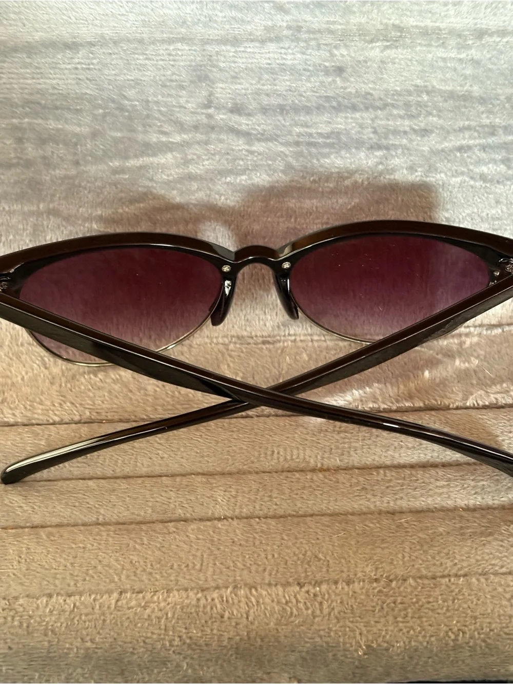 Black Half-Rim Sunglasses with Purple Gradient Lenses